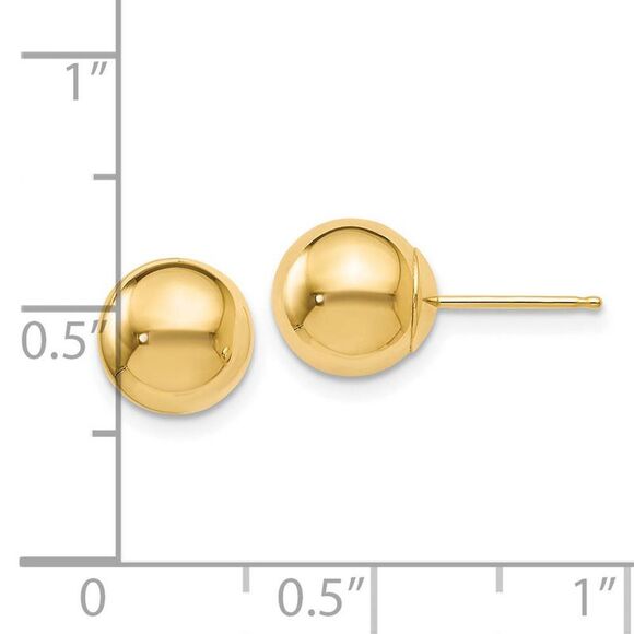 8mm (5/16 Inch) 14k Yellow Gold Polished Ball Friction Back Studs - Picture 4 of 5